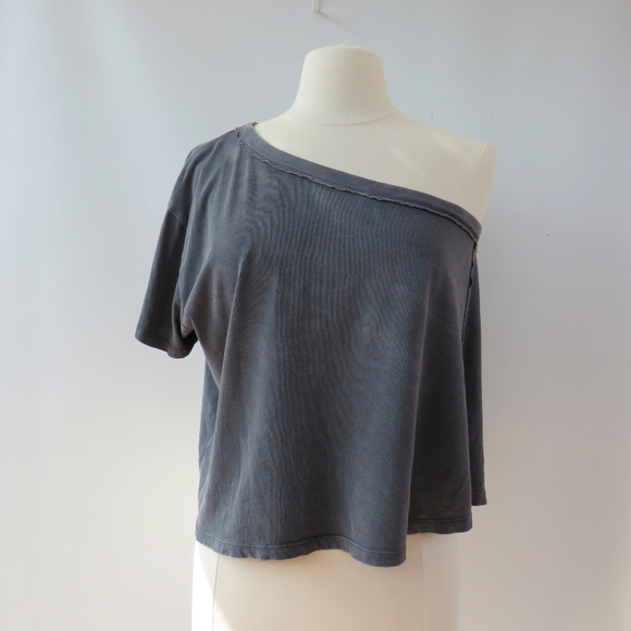 Free People We the Free Aubrey One Shoulder Graphite Gray T-Shirt - Picture 5 of 15